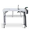 42.5" Fish Cleaning Table with Dual Sink, Portable Folding Camping Table with Foldable Extension Stand, Faucet, Sprayer, Grid Rack & Hose Hook Up