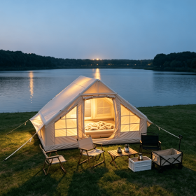 6.3m Â² Inflatable Camping Tent , 4 Season Waterproof Windproof, Clear Skylight & 420D Oxford Waterproof, Air Tent with Mesh Windows/Doors