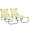 2 Piece Folding Chaise Lounge Pool Chairs, Outdoor Sun Tanning Chairs with 5-Level Reclining Back, Steel Frame for Beach, Yard, Patio, Beige