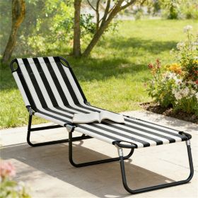 Foldable sun chair, beach lounge chair, camping bed, black and white