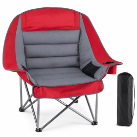 Oversized Heavy Duty Camping Chair, 500 lbs Capacity, Foldable Outdoor Seat with Cup Holder & Side Pockets, Portable Lawn SeatforOutdoor Activities
