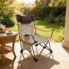 Outdoor Camping Chairs Folding/Portable/Adjustable reclining chair(Three-level adjustment), Side Pockets & Cup Holder, Carry Bag, Beige