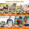 Outdoor BBQ Grill Caddy, Multi-Compartment Metal Utensil Storage Organizer with Paper Towel Holders, Side Hooks and Basket for Camping