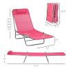 2 Piece Folding Chaise Lounge Chairs, Pool Sun Tanning Chairs with Reclining Back, Breathable Mesh Seat, Headrest for Beach, Yard, Patio, Pink