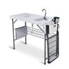 42.5" Fish Cleaning Table with Dual Sink, Portable Folding Camping Table with Foldable Extension Stand, Faucet, Sprayer, Grid Rack & Hose Hook Up