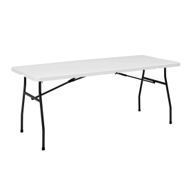 White 6 Foot Fold-in-Half PlasticTable, Indoor Outdoor, Scratch Resistant, Stain & UV Damage, Built-in Carry Handle (Shipment from Walmart)