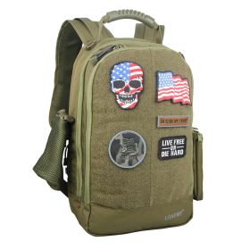 Military Tactical Backpack Work Bag with Five Patches Including 1 US Flags for Outdoor (Color: OD Green)