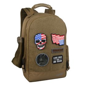 Military Tactical Backpack Work Bag with Five Patches Including 1 US Flags for Outdoor (Color: Coyote)