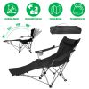 1Pc Reclining Camping Chair with Footrest 4-Position Adjustable Outdoor Folding Chair Heavy Duty Portable Camping Lounge Chair with Headrest Cup Holde