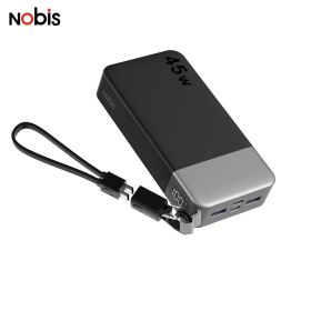 Nobis Portable Charger, 20000mAh 45W Fast Charging Slim Compact Power Bank with Detachable C-Cable for Phone/ Tablet/ Laptop (Color: Black)