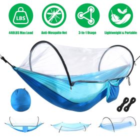 Camping Hammock with Mosquito Net 3-in-1 Portable Hammock Tent with Built-In Mosquito Net Dual-Way Zippers 440lbs Capacity Attached Storage Pocket for (Color: RoBlue_SkyBlue)