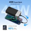 Nobis Portable Charger, 20000mAh 45W Fast Charging Slim Compact Power Bank with Detachable C-Cable for Phone/ Tablet/ Laptop